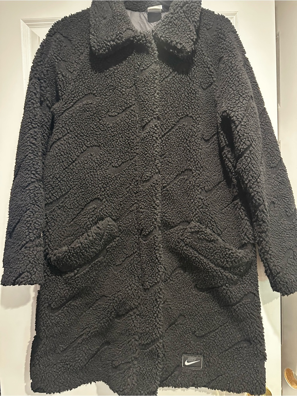 Nike Black Teddy Sherpa Coat with Swoosh Patch